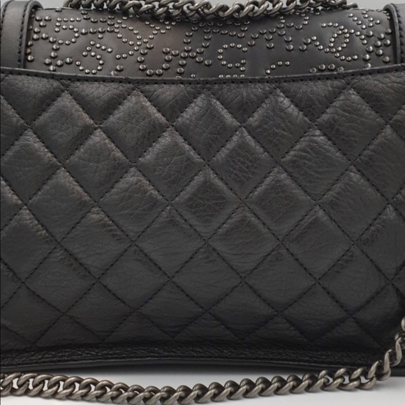 100AUTH CHANEL Black Leather Symbols Flap Bag HGrl - Picture 8 of 12